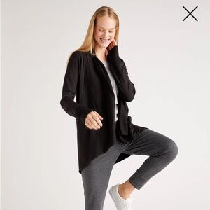 Quince French Terry Modal Cardigan | Black | Open Front | XS | Thumbholes